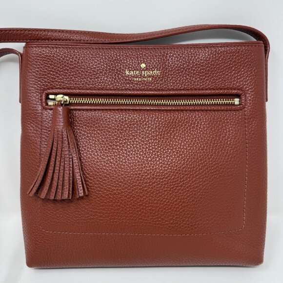 Kate Spade Chester Street Dessi Pebbled Leather Crossbody Handbag Tassel Rust - Picture 2 of 7